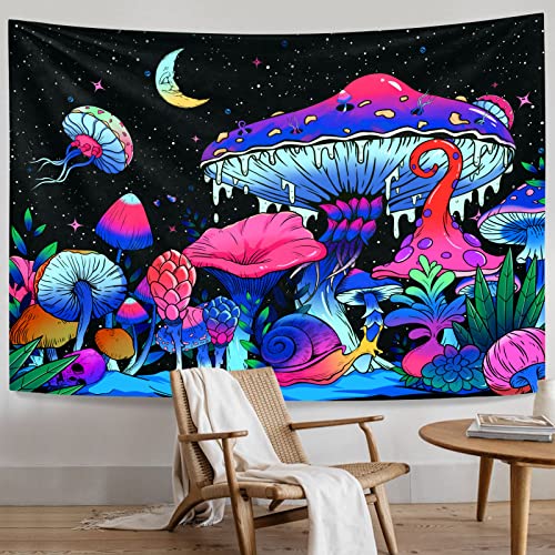 Bakovity Mushroom Tapestry Snail Tapestry Mystical Night Sky Star Moon Plant Tapestry Bedroom Aesthetics (50X60 Inches) #TOP1