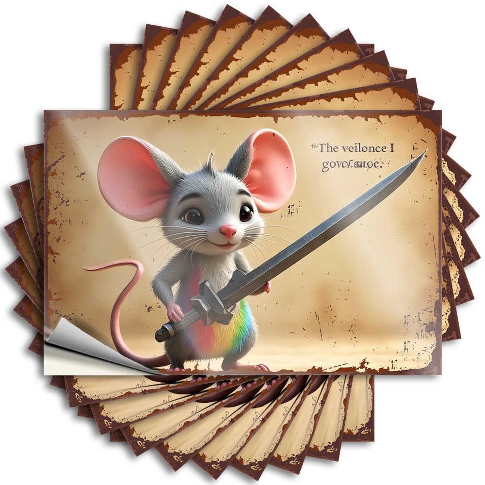 Outdoor Farmhouse Decor Cozy Bumper - Brave Mouse Warrior with Rainbow Tail Holding Sword Removable Decal Garage Easy Peel for Taupe(6X9CM)