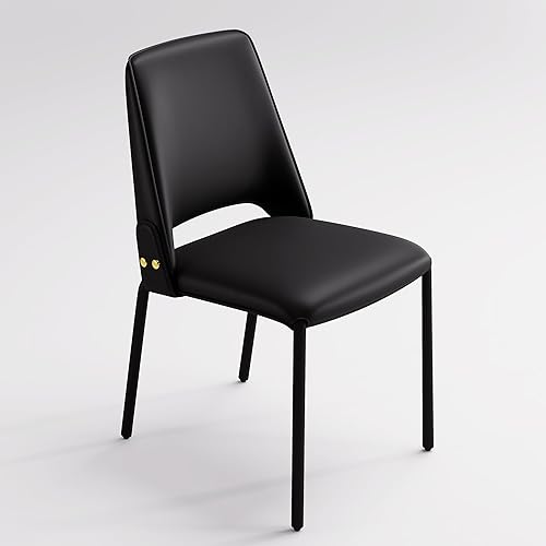YOUNIKE Black Luxury Modern Dining Chair Upholstered Faux Leather Comfy Kitchen Chair Single Armless Dining Room Accent Chair with Back for