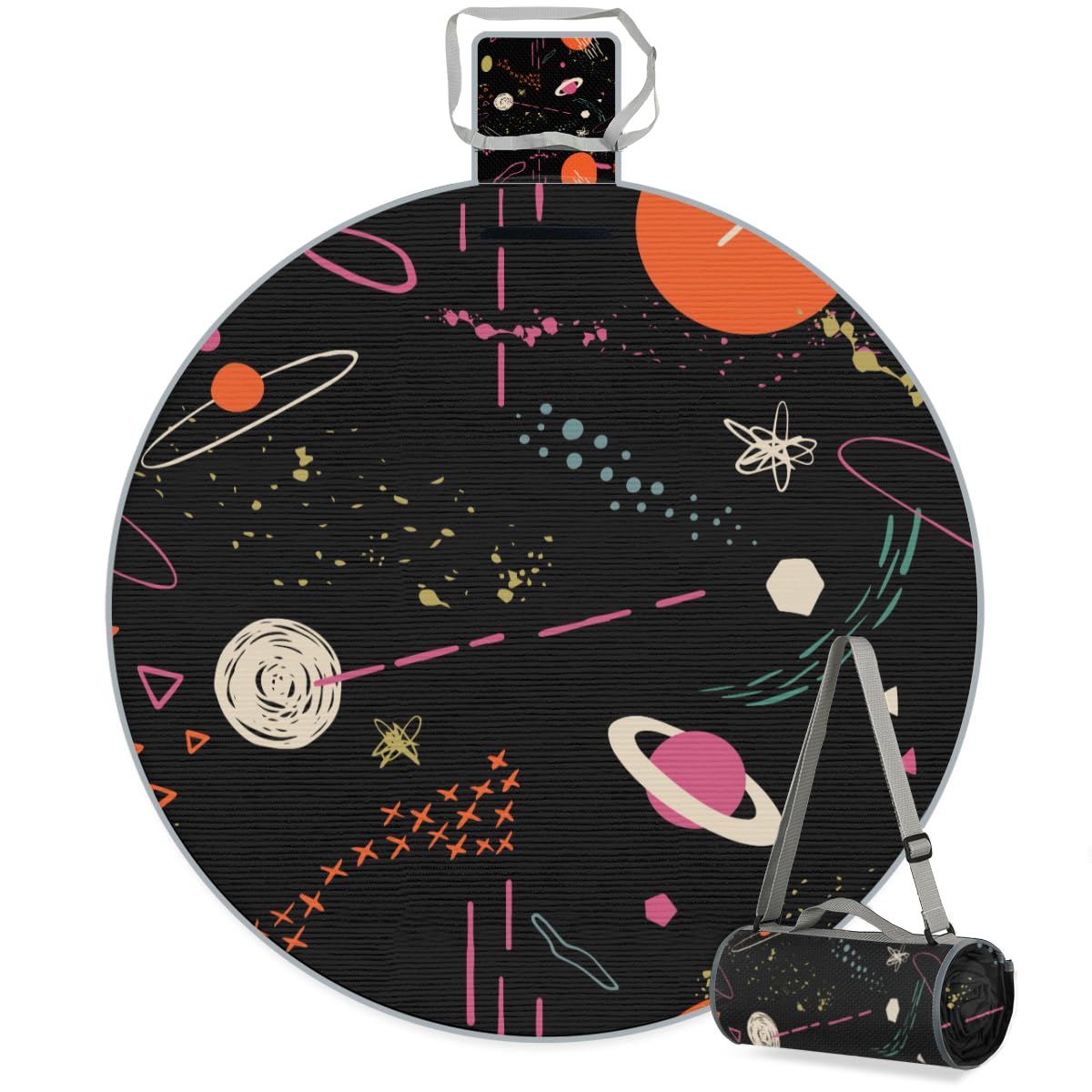 Shimoshe Galaxies in Space Picnic Outdoor Blanket Foldable Waterproof Sandproof Beach Blanket Portable Water-Resistant Round Picnic Mat for Travel Camping Park Lawn