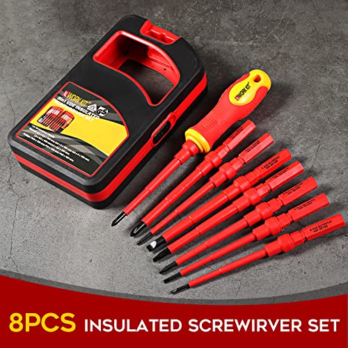 9-Piece Insulated Electrician Screwdriver Set, Professional 1000V 8 Tool Bar & 1 Shared Handle, Magnetic Phillips & Slotted Bit. Nice Gifts #TOP2