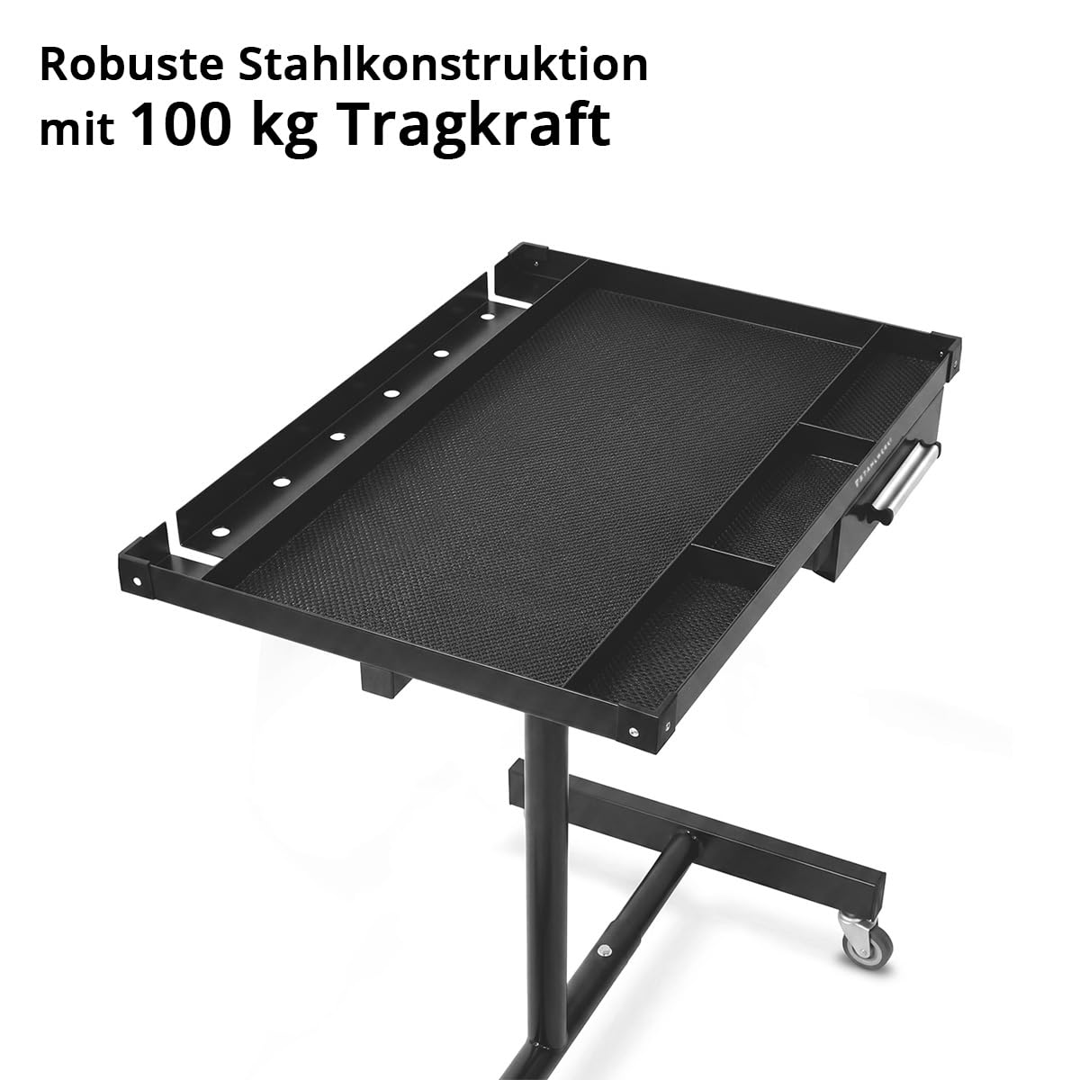 STAHLWERK Mesa de trabajo regulable en altura de 87,3 a 125 cm, capacidad de carga de 100 kg | Banco de trabajo móvil con 4 ruedas giratorias, garaje, taller, bricolaje