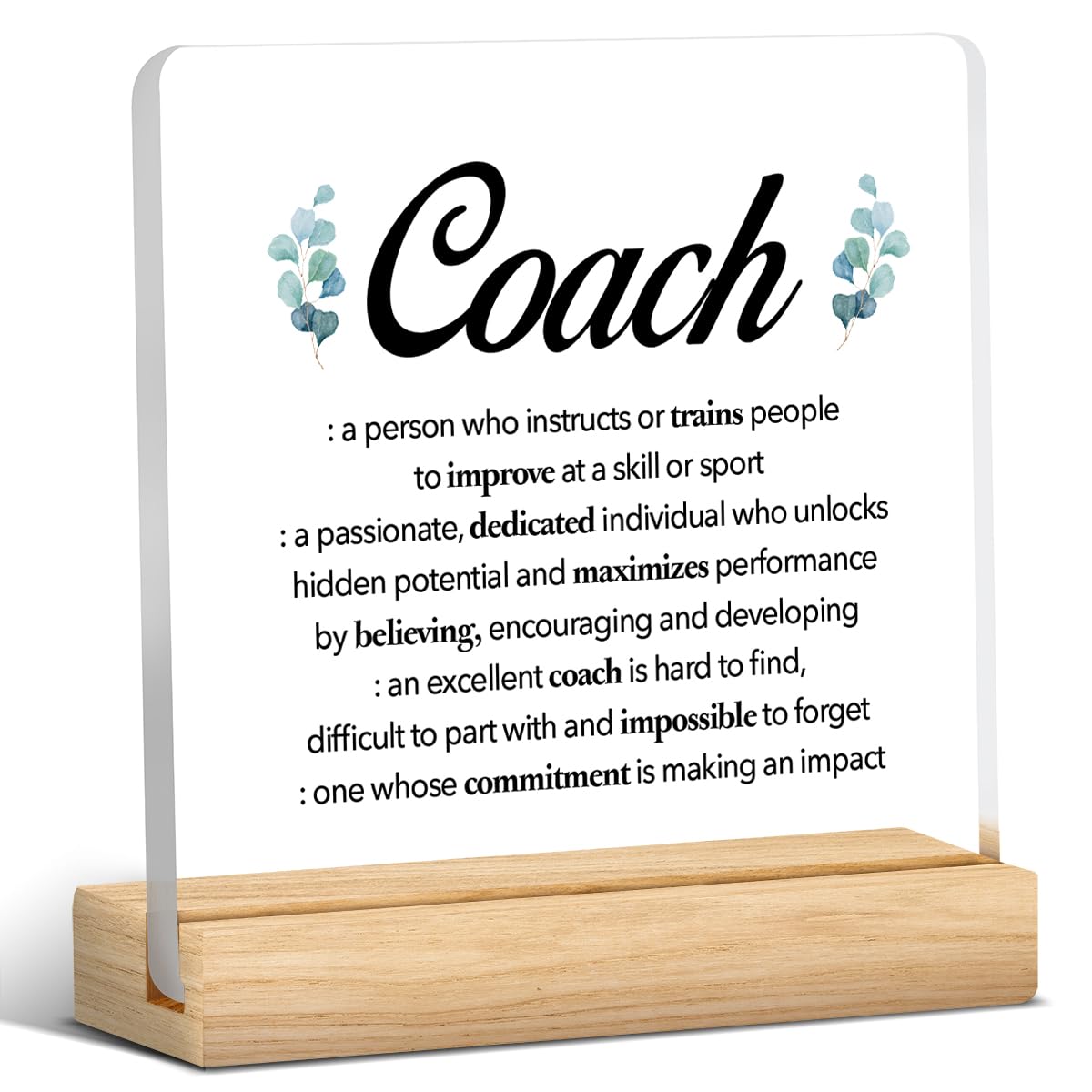 Thank You Gifts for Coach Appreciation Gift Clear Desk Decorative Sign Acrylic Plaque With Wooden Stand 4x4 Inch Coach Retirement Sign Home Office Desk Decor