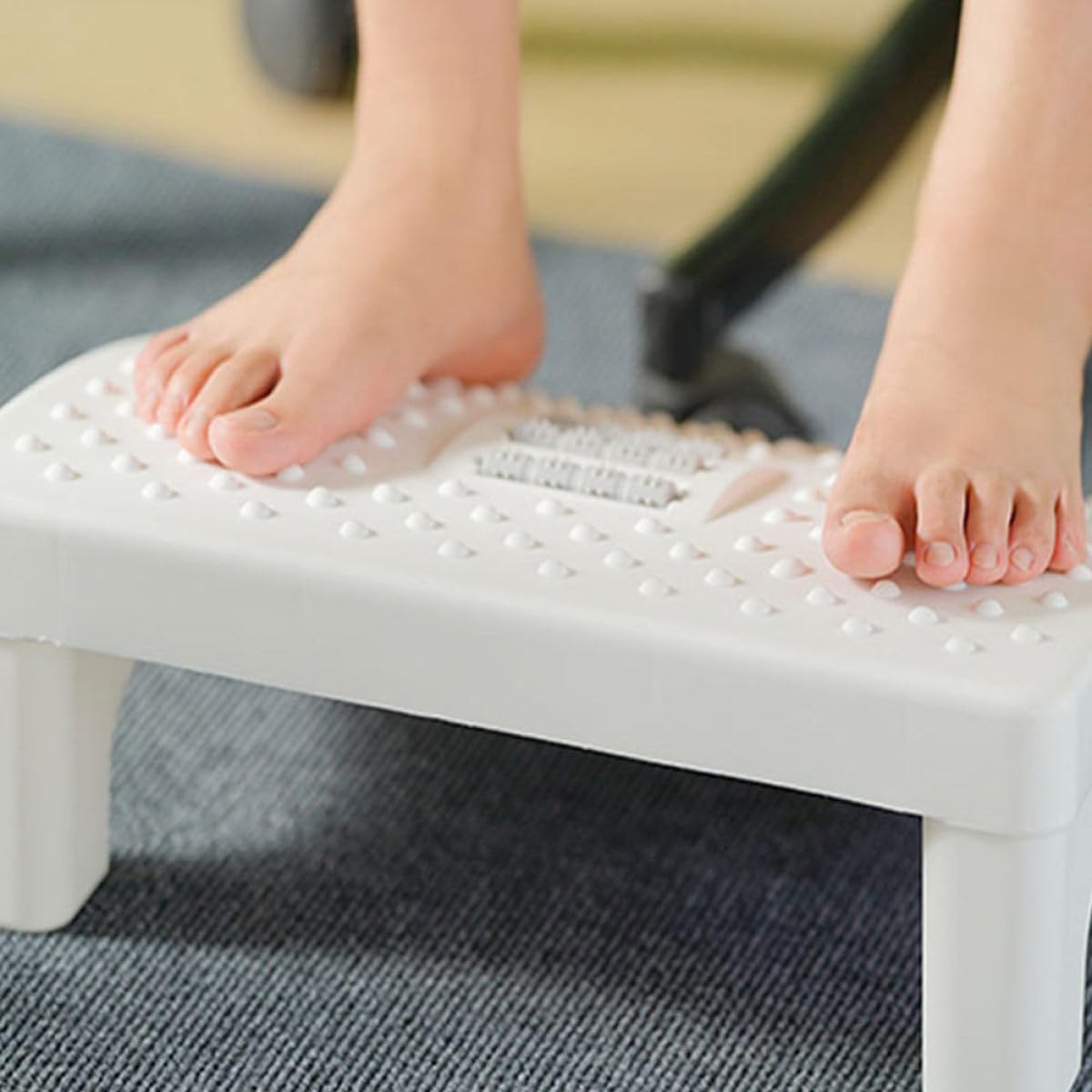 Poggiapiedi Semplice Bianco in Pp Supporto Stabile | Rullo Massaggio a Particelle, Protezione Antiscivolo, per Ufficio e Casa, 1 Pezzo