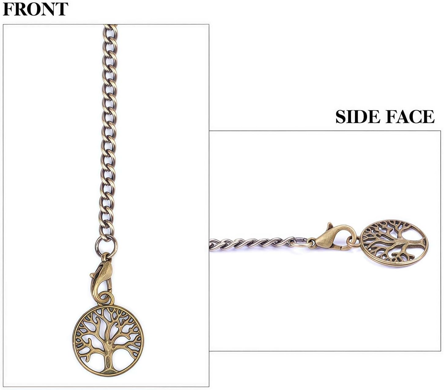ManChDa Albert Chain Pocket Watch with Life Tree Pendant, Curb Link T-bar Fob for Men (Bronze)