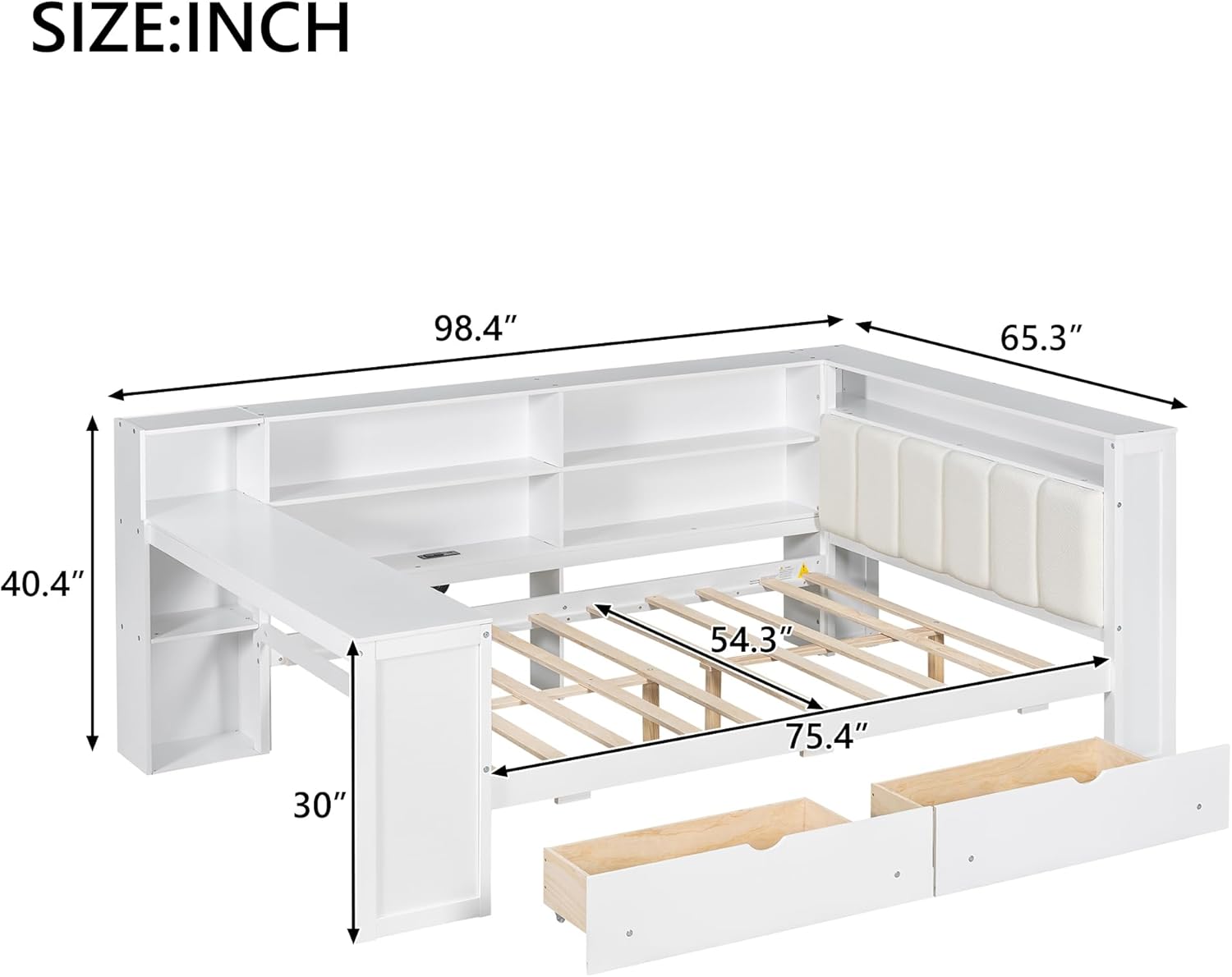 Dimensional drawing of Polibi Full Size Platform Bed