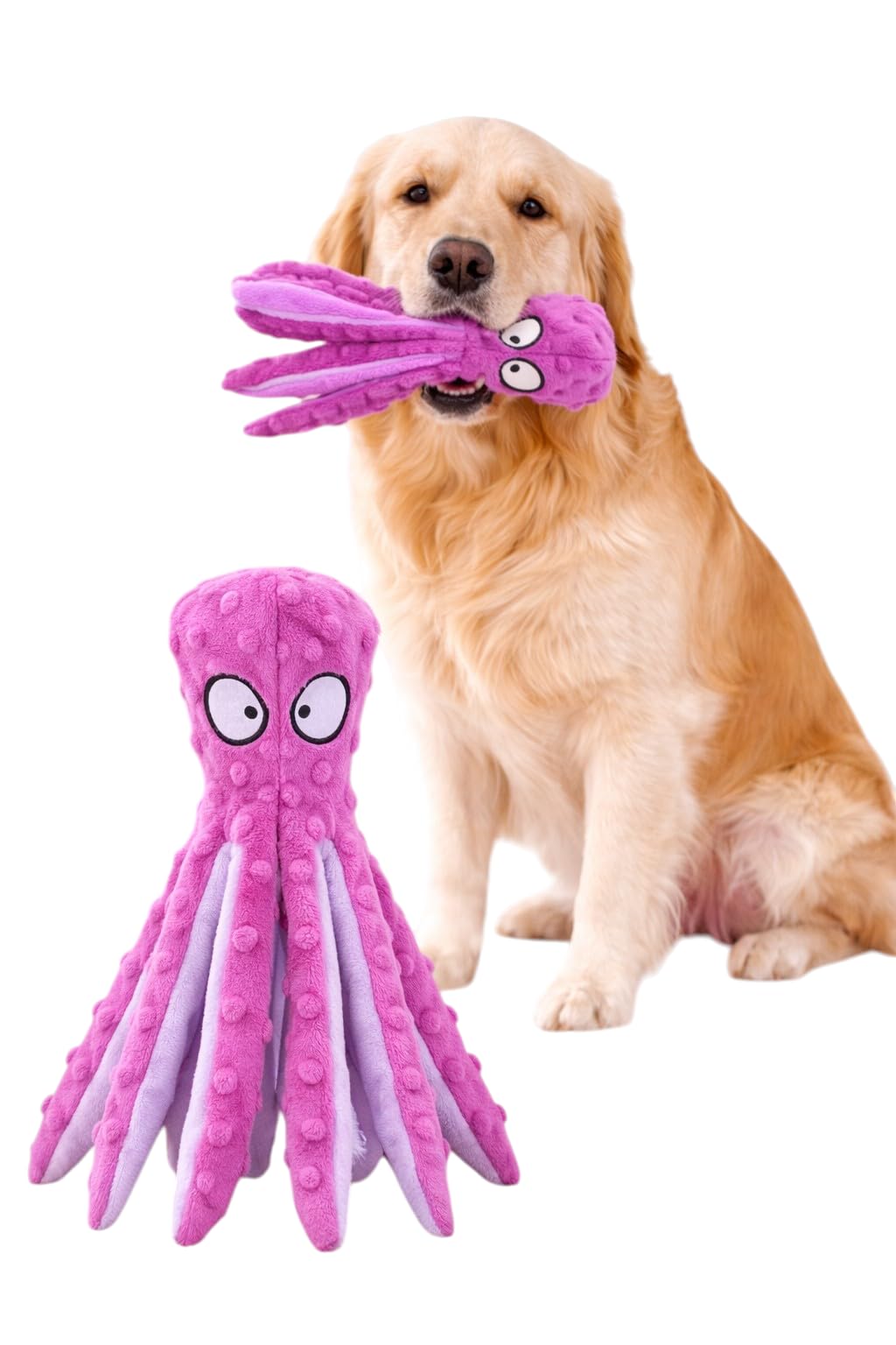 GTAN PET CARE Octopus Dog Toy β No Stuffing Plush Dog Toy with Squeaker Head & Crinkle Tentacles β Durable Interactive Dog Toy for Small, Medium & Large Dogs (Purple)