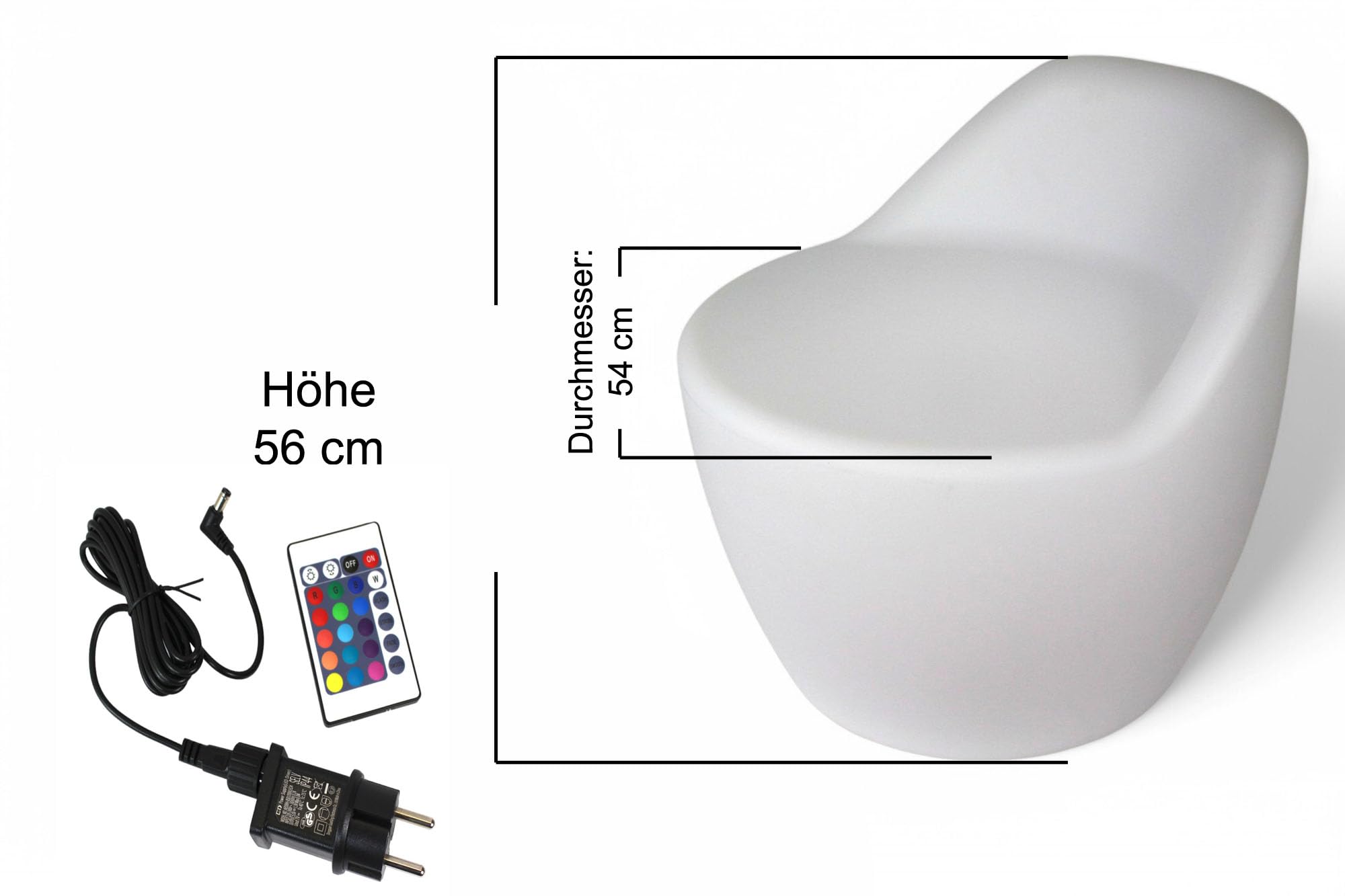 Poltrona da cocktail a LED con illuminazione, 16 colori, batteria e telecomando, per interni ed esterni, giardino, balcone, terrazza, mobili moderni, 56 x 54 cm, in plastica