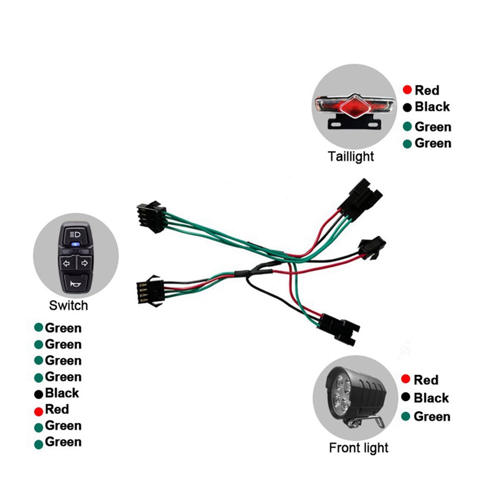 Lot de 2 feux et arrière pour vélo électrique - Entrée 36 V 48 V 52 V 60 V - Avec DK336 - Interrupteur de rotation - Éclairage de vélo électrique