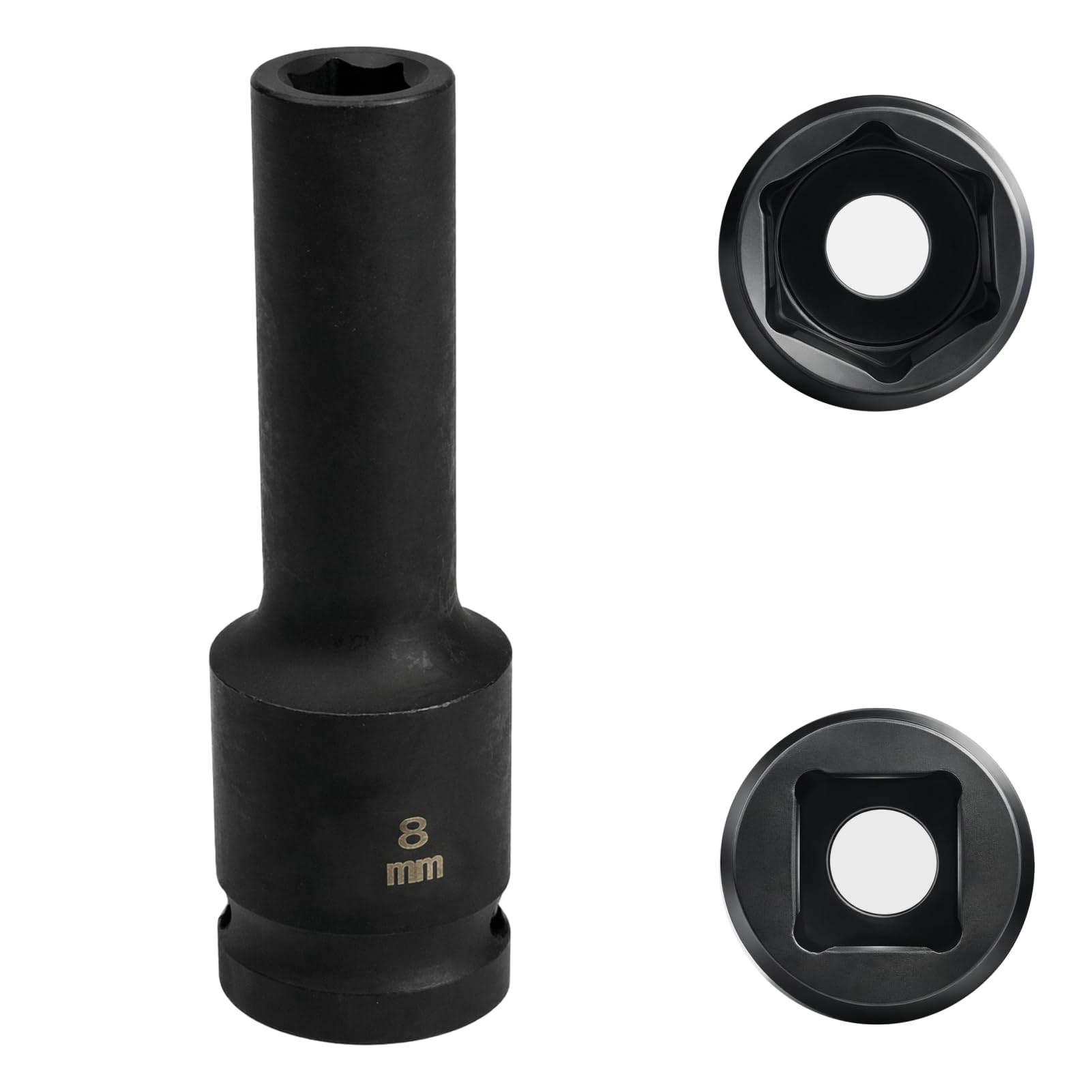 llave vaso 8mm 1/2" 6 caras, llave vaso 8 mm 1/2, ​Longitud 78 mm​​, acero de cromo y molibdeno, CR - MO (8mm)