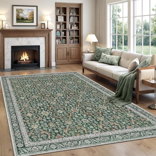 Rugland 6x9 Area Rugs - Stain Resistant Washable Rug, Anti Slip Rugs for Living Room, Vintage Tribal Area Rugs(Vintage01-Green, 6'x9')