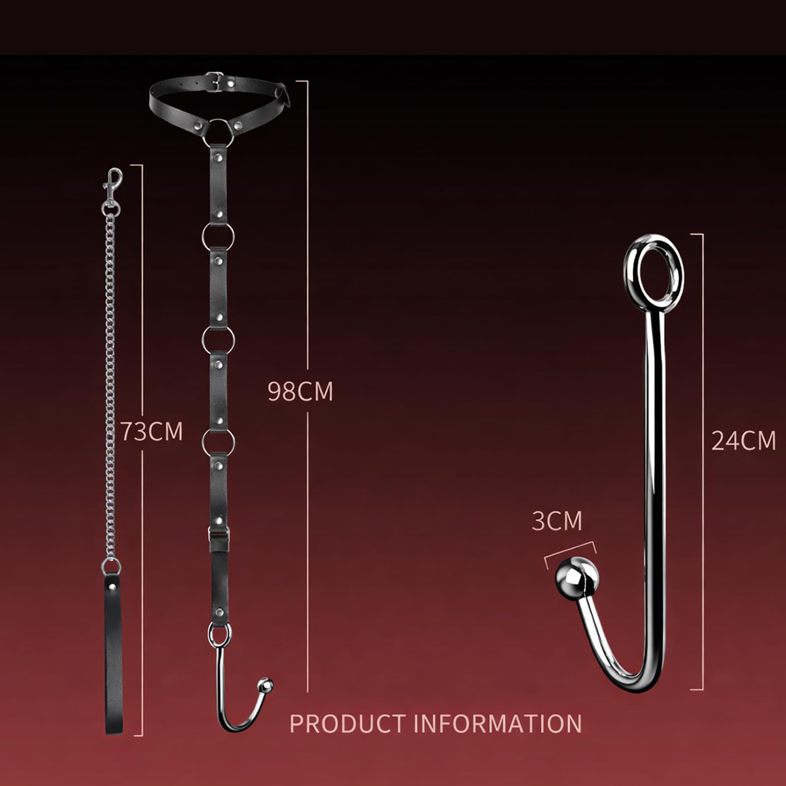 Collar De Sujeción De Cuero Ajustable Con Cadena Plug Anal Gancho Anal De Acero Inoxidable Kit De Bondage Fetichista, Juguetes Sexuales Para Parejas