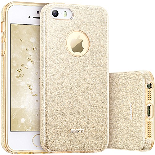 ESR iPhone 5S Case, iPhone SE Case, iPhone 5 Case,Glitter Sparkle Bling Case [Three Layer] for Girls Women [Shock-Absorption] for iPhone 5S/SE/5 (Champagne Gold)