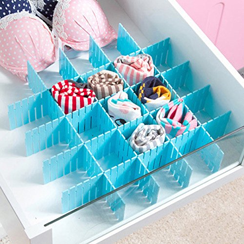 Newferu Drawer Organizer Grid Dividers X 32, Adjustable Plastic Diy Partition Separators, Storage Box Tidy Inserts For Underwear Sock Bra Tie Scarf Tshirt Ornament Makeup Kitchen Cutlery (Blue) #TOP6