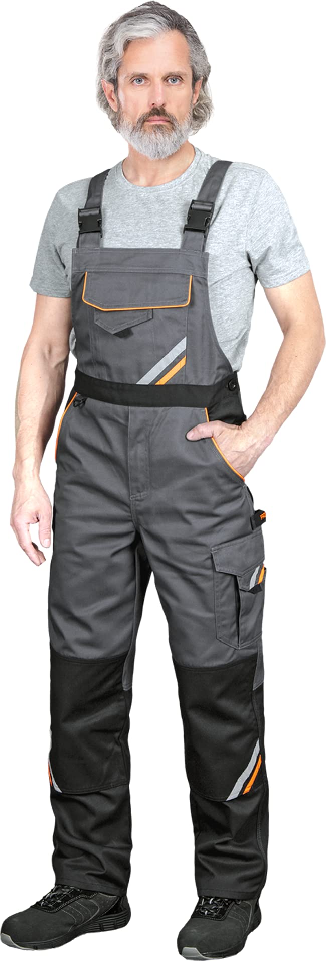 REIS PROMASTER PROX-B Work Trousers for Men | Safety Trousers | Cargo | Work Pants | Workwear | with Knee Pads | Steel-Black-Orange | Size: 58
