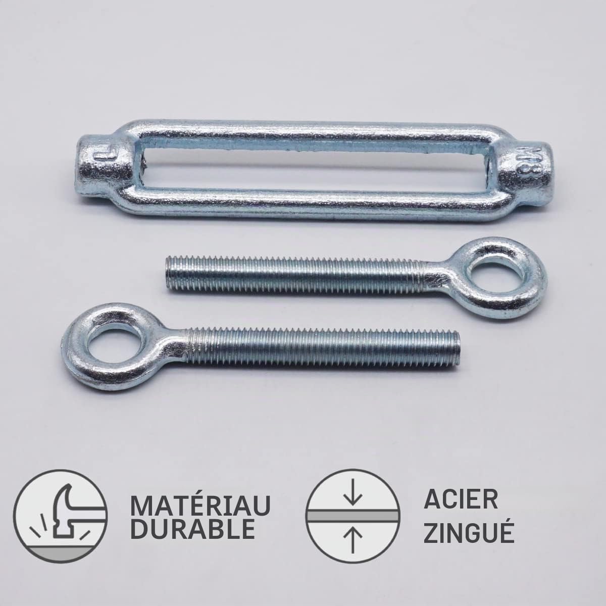 Lot de 4 tendeurs de câble M8, tendeurs réglables à œillet et œillet, tension de câble (4 pièces, M8)