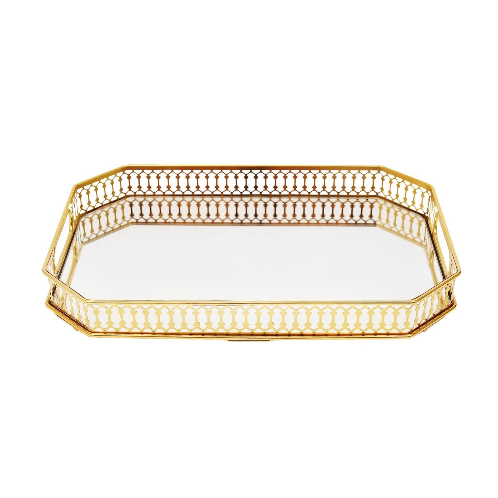 Decorative Tray Metal Glass Mirror Storage Plate Rectangular Desktop Display For Fruit Perfume Small Items