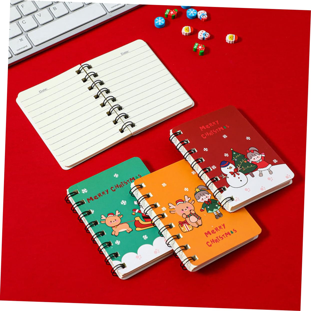 NUOBESTY 5 Ensembles Notes D'étude De Noël Carnet De Noël Cahier À Spirale Mignon Mini Cahiers En Vrac Onglets Mensuels Stickers Cahier Journal De Noël Mini-bloc-notes Papier 4 Pièces * 5