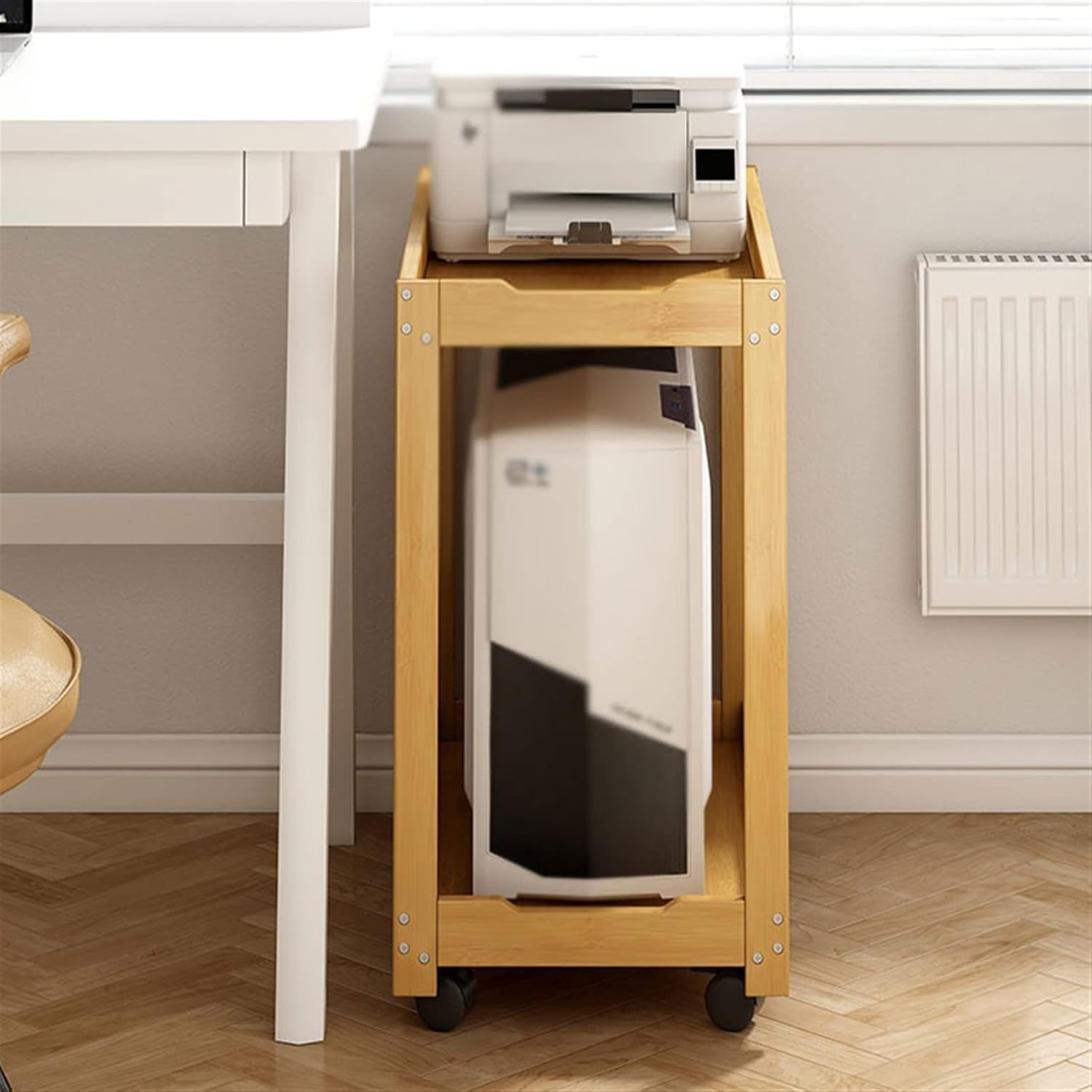 CPU Holder Stand CPU Stand Office Double-Layer Bamboo Host Tower Chassis Rack Home Heavy-Duty Removable Pc Host Stand with Wheels Computer Tower Stand