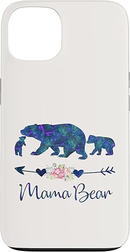 Funda blanca para iPhone 13 con diseño floral de mamá oso y dos cachorros