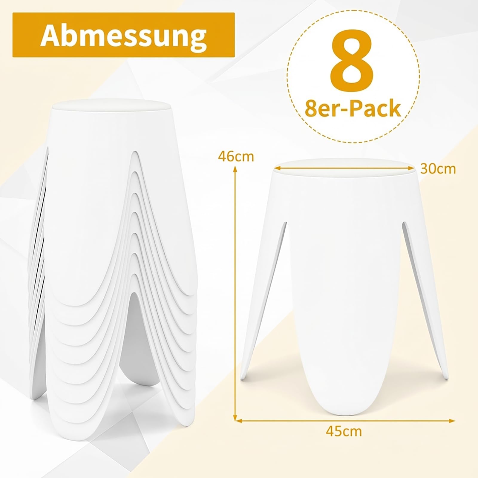 COSTWAY 8er-Set stapelbare Hocker, Sitzhocker rund mit Sitzkissen, Esszimmerhocker tragbar, Badezimmerhocker, Stapelstühle für Klassenzimmer, Wohnzimmer & Esszimmer, Ø45 x 46 cm (Weiß)