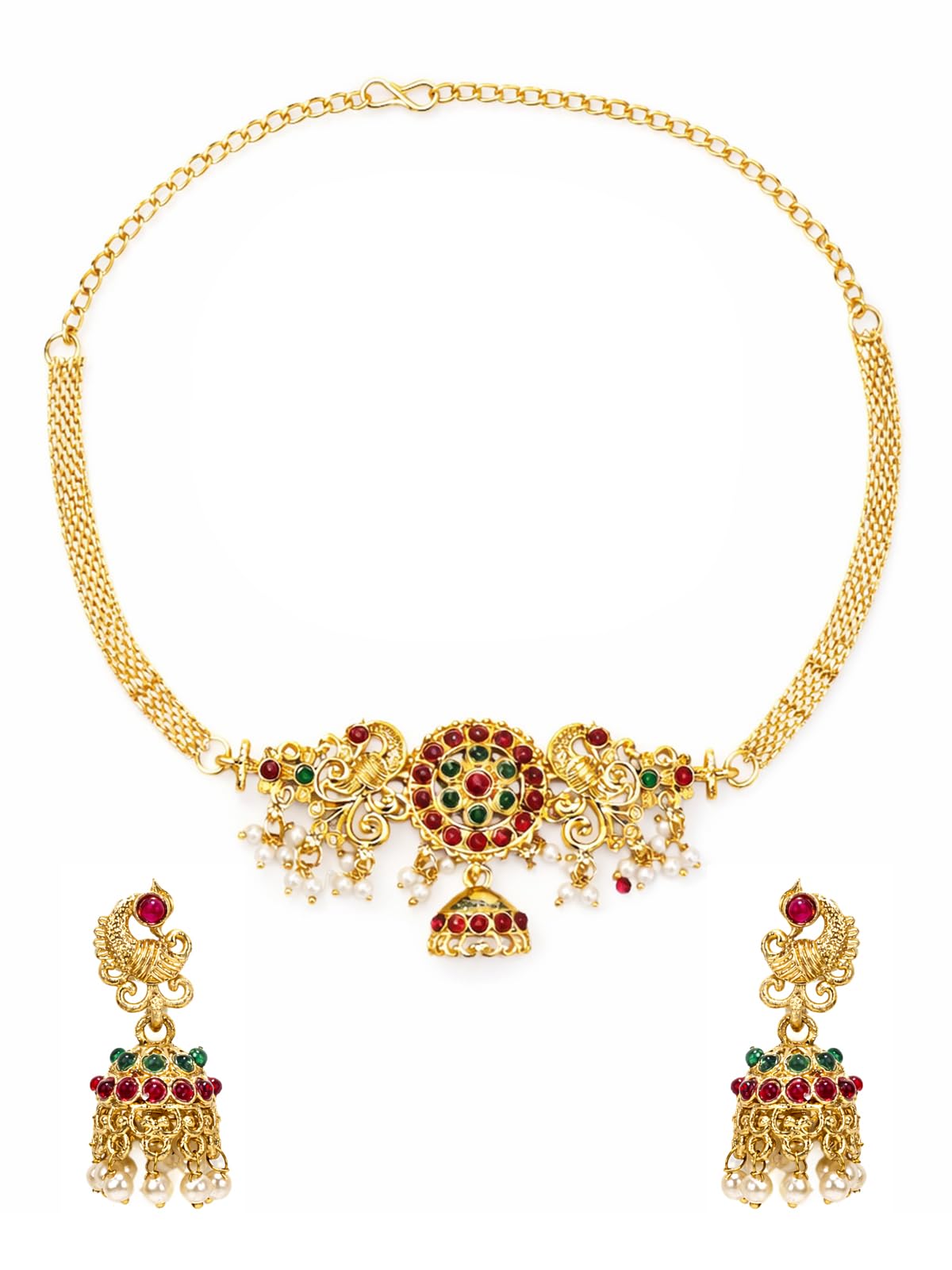 Classy Stylish Gold Plated Choker Necklace Set With Jhumki/Jhumka Earring Jewellery for Women & Girls|Traditional Jewellery Set|Latest Stylish Jewellery|NS116087-image-0