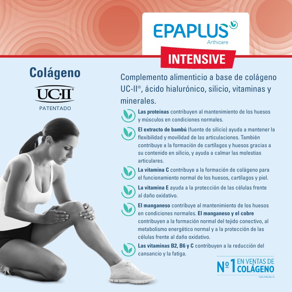 EPAPLUS Arthicare | Intensive UC-II® 40 mg | Colágeno Tipo II No Desnaturalizado para el Cuidado Articular Intensivo | Con Ácido Hialurónico y Silicio | Vitaminas y Minerales | 30 Cápsulas
