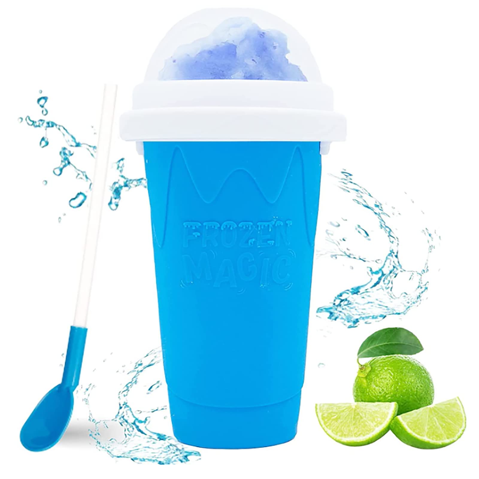 Ice Cup Travel Portable Double Layer Silicone Cup Clip Cup Summer Smoothie Silicone Cup Clip Ice Children Adult Mud Ice Cup (Blue)