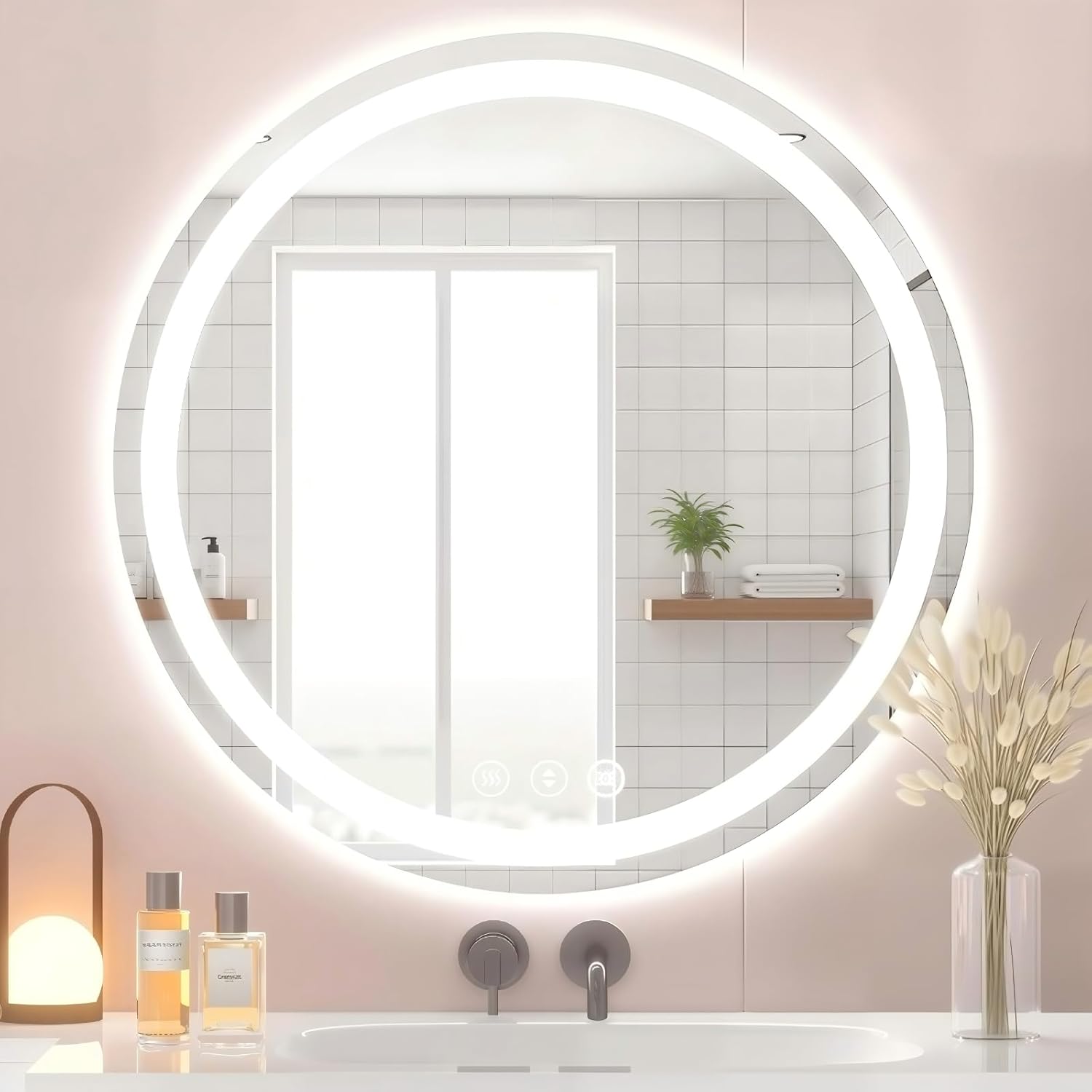 Led Bathroom Mirror with Lights, Anti-Fog & Tri-Color Lighting - Wall Mounted Shaving Mirror with Touch Sensor, Waterproof Smart LED Vanity Mirror Tempered Glass Dimmable (24" L x 24" W)