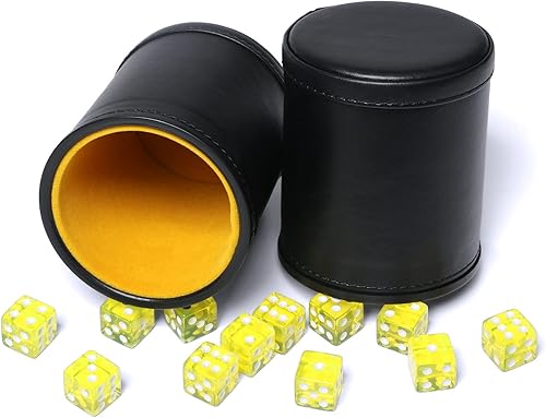 Miniatura 5 de Taza de dados de piel sintética con forro de fieltro, incluye dados de 0.63 pulgadas para juegos de dados Yahtzee Farkle Bar Party Familiar, 2