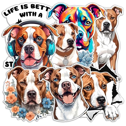 Image of American Staffordshire Terrier Dog Sticker 8 Pcs (Large Size) Vinyl Stickers Laptop Waterproof Decal for Car Bumper Water Bottle Window Funny Party Birthday Decorations - Size 4 Inches