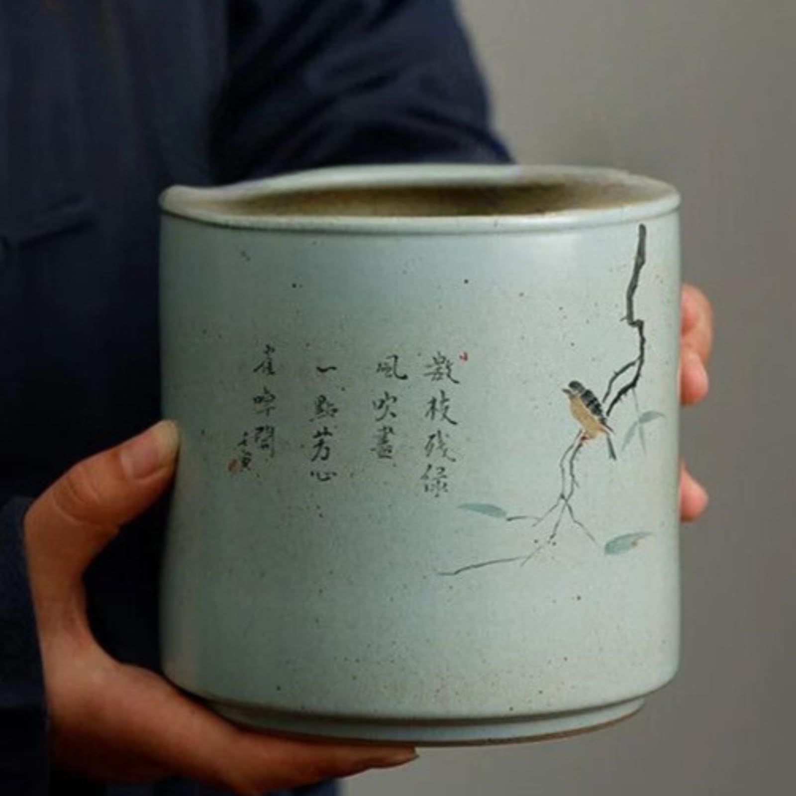 Mao - Portalápices dibujado a mano, 14,5 cm, adorno de cerámica para bolígrafos