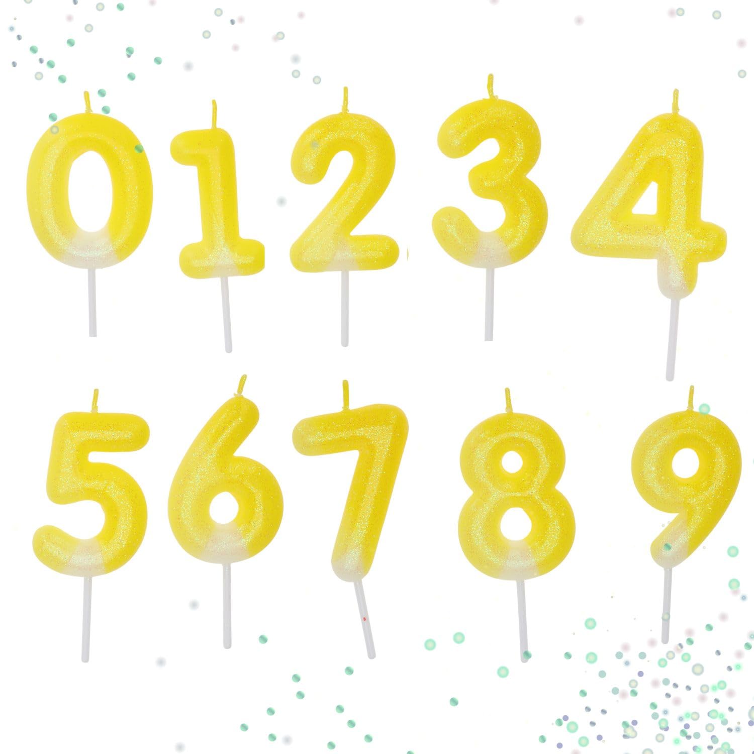 Envenzo Birthday Glitter Number Candles for Cake Topper Anniversary Birthday Parties Celebrations Decorations by Envenzo (Number 5, Yellow)