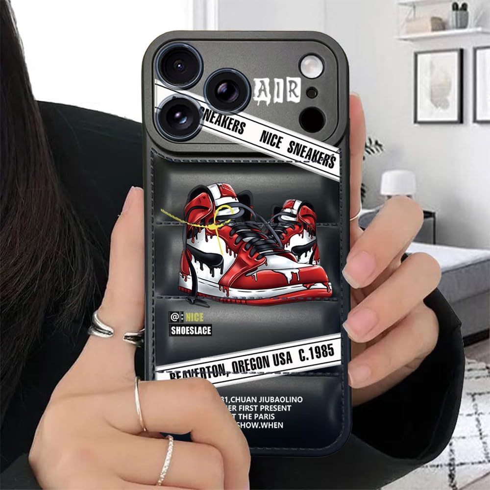Ins Off Sports Shoes Brand Puffer Phone Case Compatible with Cool iPhone 17 Pro Case 6.3 inch, Nice Sneakers Aesthetic Graphics White Label Soft Silicone Rubber Shockproof Drop Protection Cover - Image 5