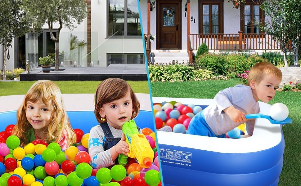 Image of 6.7 Feet Rectangular Swimming Pool with Duck Family Toy, Inflatable Beach Ball & Electric Air Pump for Kids & Adults, Outdoor Summer Water Party, Blue (200 x 150 x 50 cm)