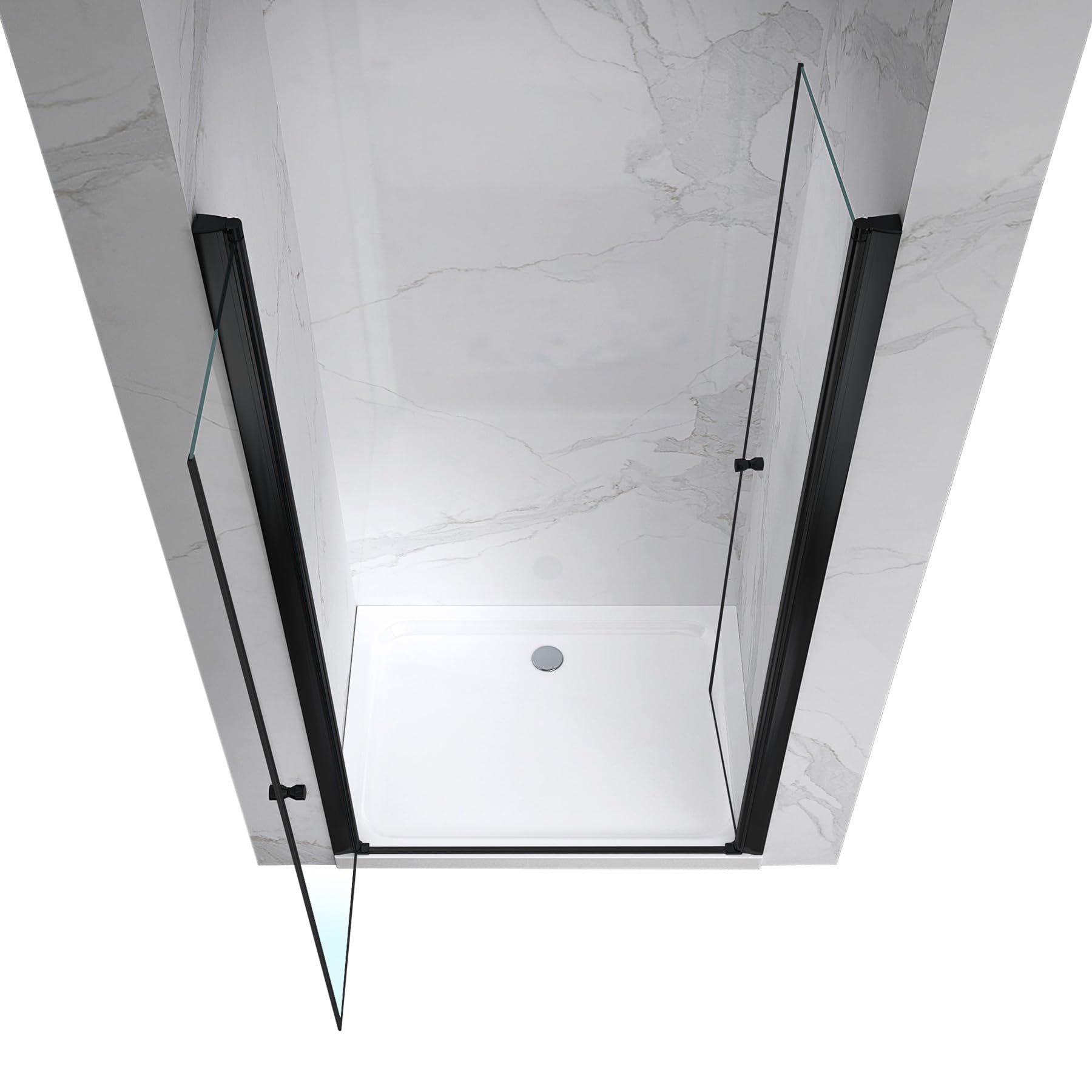 GINA-BLACK Porte de douche H.195 cm, largeur réglable 104 à 108 cm, verre transparent 6 mm, anticalcaire, profilés alu noir