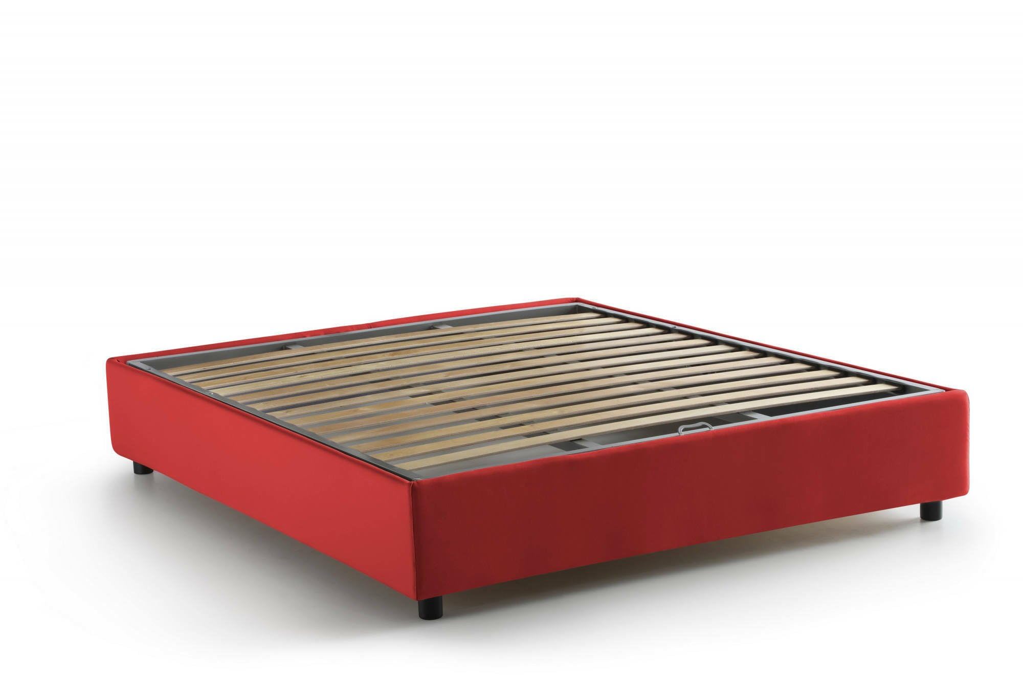 Letto Matrimoniale Maria, Letto Contenitore con Rivestimento in Tessuto, 100% Made in Italy, Apertura Frontale, Adatto per Materasso Cm 160x200, Rosso