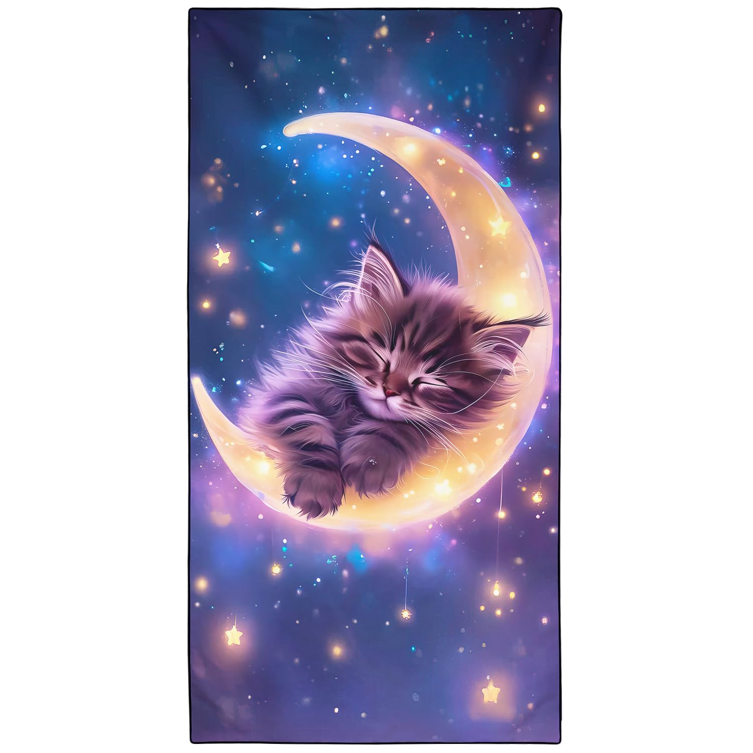 Violetpos Nebula Sleeping Kitten Beach Towel for Kitty Lovers, Extra Large 180x90 cm 250GSM Microfibre, Sand Free Quick Dry, Ideal Vacation Gifts with Carry Bag for Pool Cruise Camping — image 1