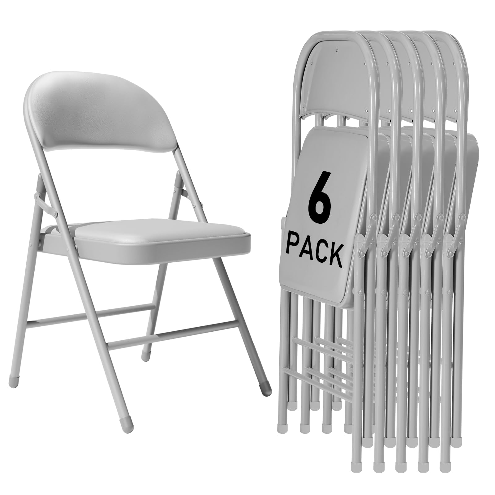 susici 6 Pack Gray Folding Chairs with Padded Cushion and Back for Outside Portable Stackable Commercial Foldable Chairs with Steel Frame for Events