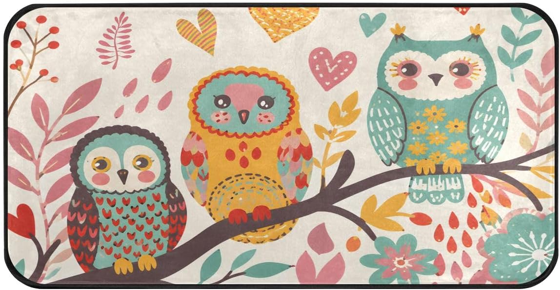 Kitchen Rugs Cute Owls On Branch Design Non-Slip Soft Kitchen Mats Bath Rug Runner Doormats Carpet for Home Decor, 39" X 20"