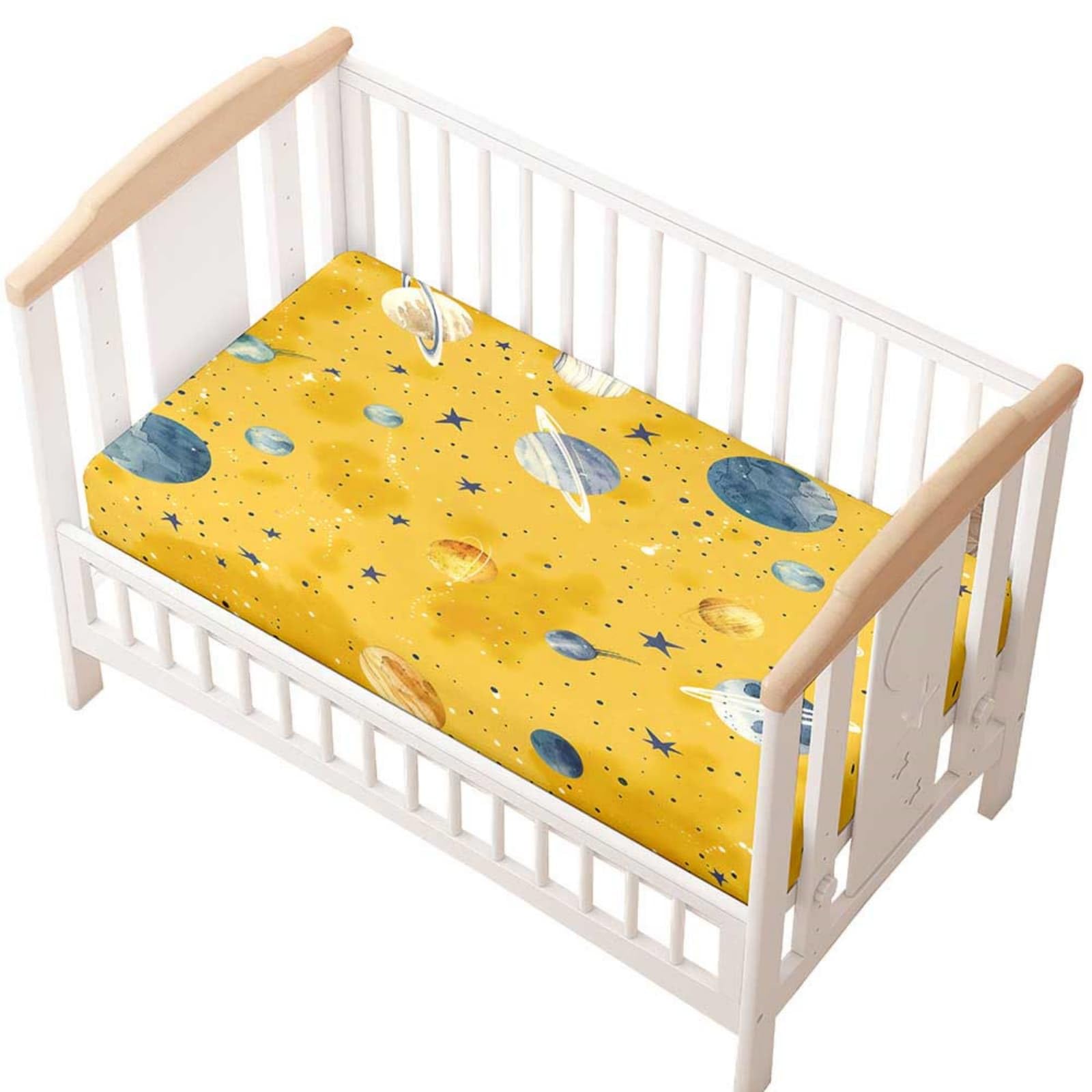 Odot Cot Bed Fitted Sheet, Moses Basket Fitted Sheet 3D Cartoon Planet Pattern Soft Microfibre Crib Bedsheets Bassinet Bedsheet Mattress Protector for Kids Boy Girl (Star,40x90cm)