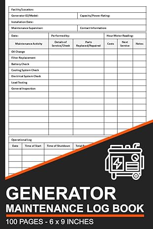 Generator Maintenance Log Book: Generator Repair & Service Tracker ...