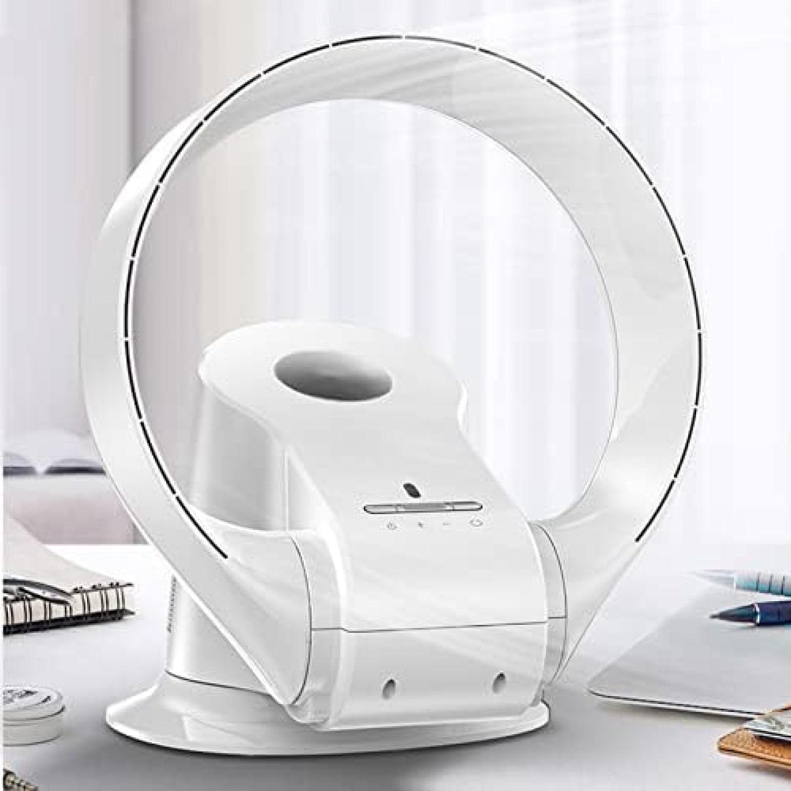 Ventilateur Mural Avec Télécommande, Ventilateur Sans Pales De 35,7 Cm, Ventilateur De Bureau De 26 W, Ventilateur Sur Pied Oscillant À 80 Degrés, Noir/argent/blanc,Blanc,Sensational421