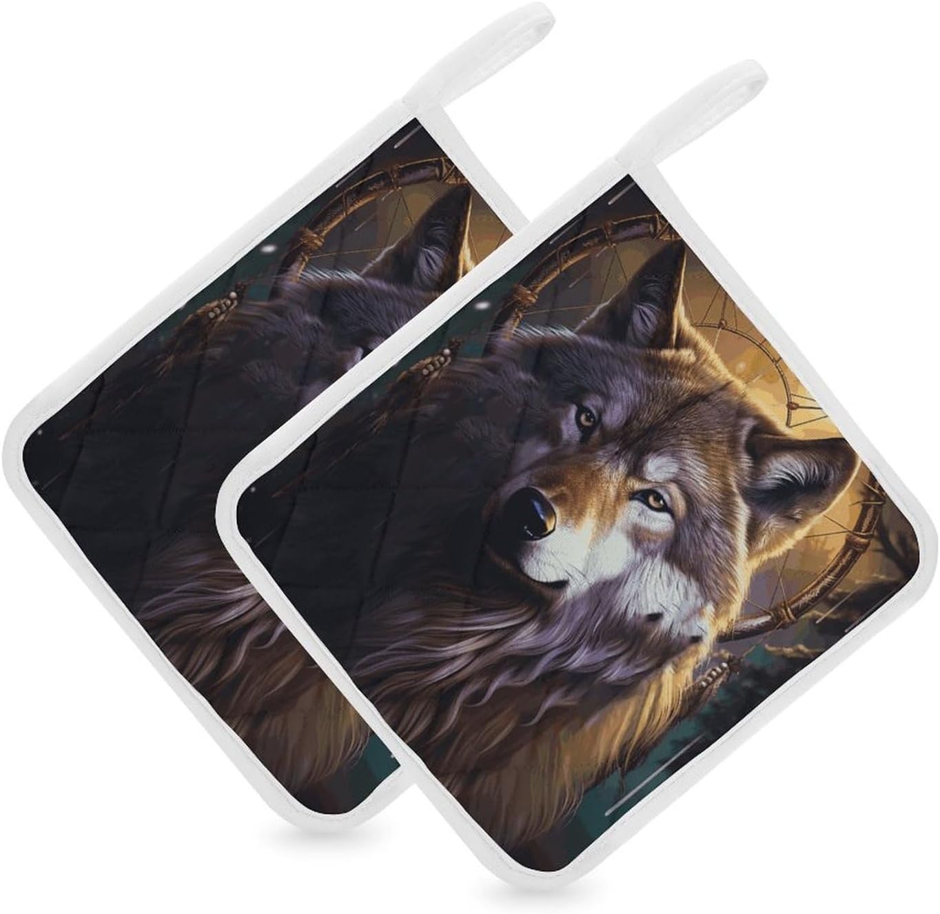 Wolves And Dream Catchers Polyester Heat Resistant Pot Pad Non Slip Anti Scald Hot Dish Mat Reusable Table Protector for Kitchen Hot Pot Mat Wear Resistant Heat Proof Table Pad for Countertop Dining R