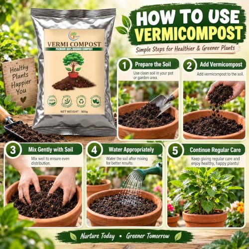 Image of Organic Vermicompost Fertilizer 900g | 100% Natural Organic Compost for Plants | Nutrient Rich Plant Fertilizer for Home Garden, Terrace Garden & Indoor Plants | Improves Soil Quality