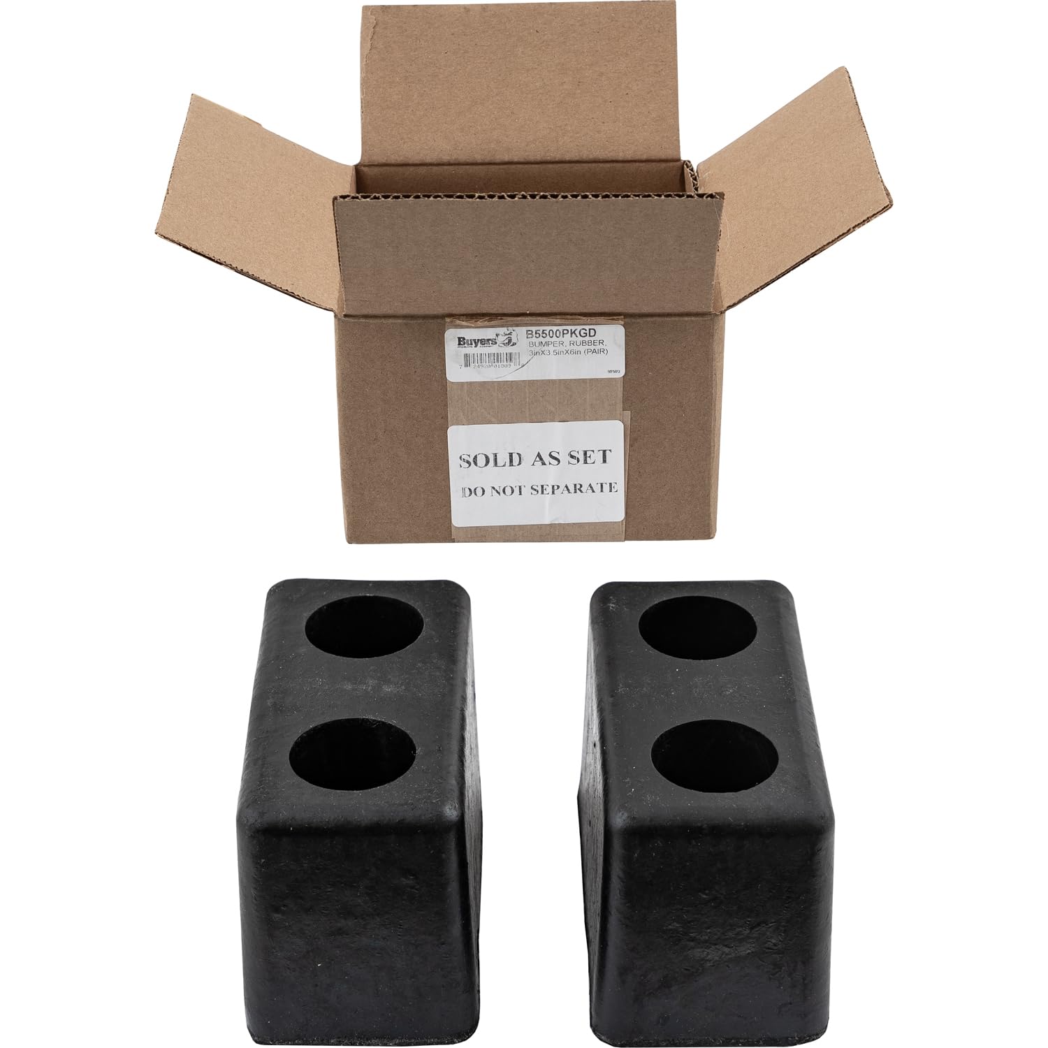 Buyers Products B5500 Molded Rubber Bumper, 3 X 3-1/2 X 6 Inch, Set of Two Bumpers For Truck And Trailer Protection, Durable Dock Bumper For Equipment And Delivery Bays