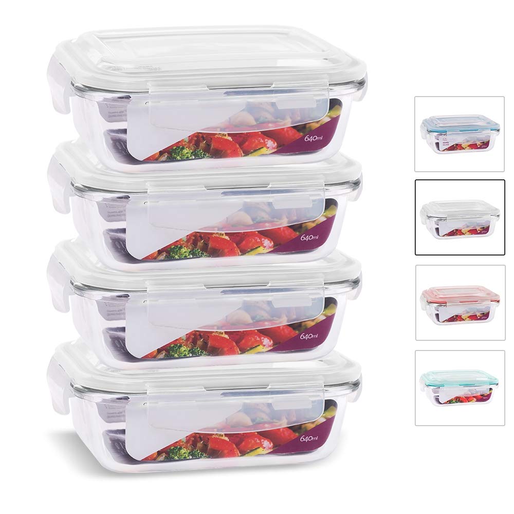 House Organizer Conjunto 4 Potes de Vidro Retangular com Tampa Hermética 640ml