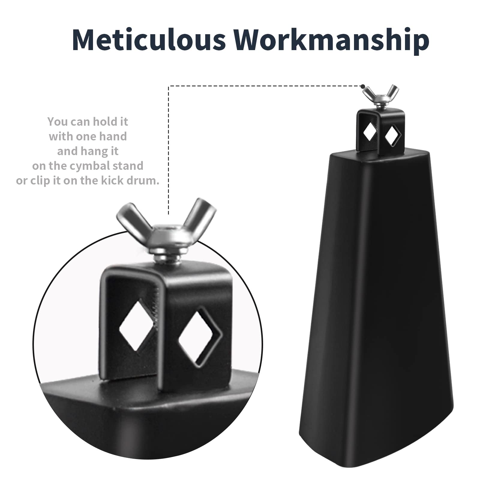 Soulmate Cowbell 9 inch Metal Steel Cow Bell Instrument Noise Makers Cowbell Hand Percussion Cow Bells with Handle Stick for Drumset