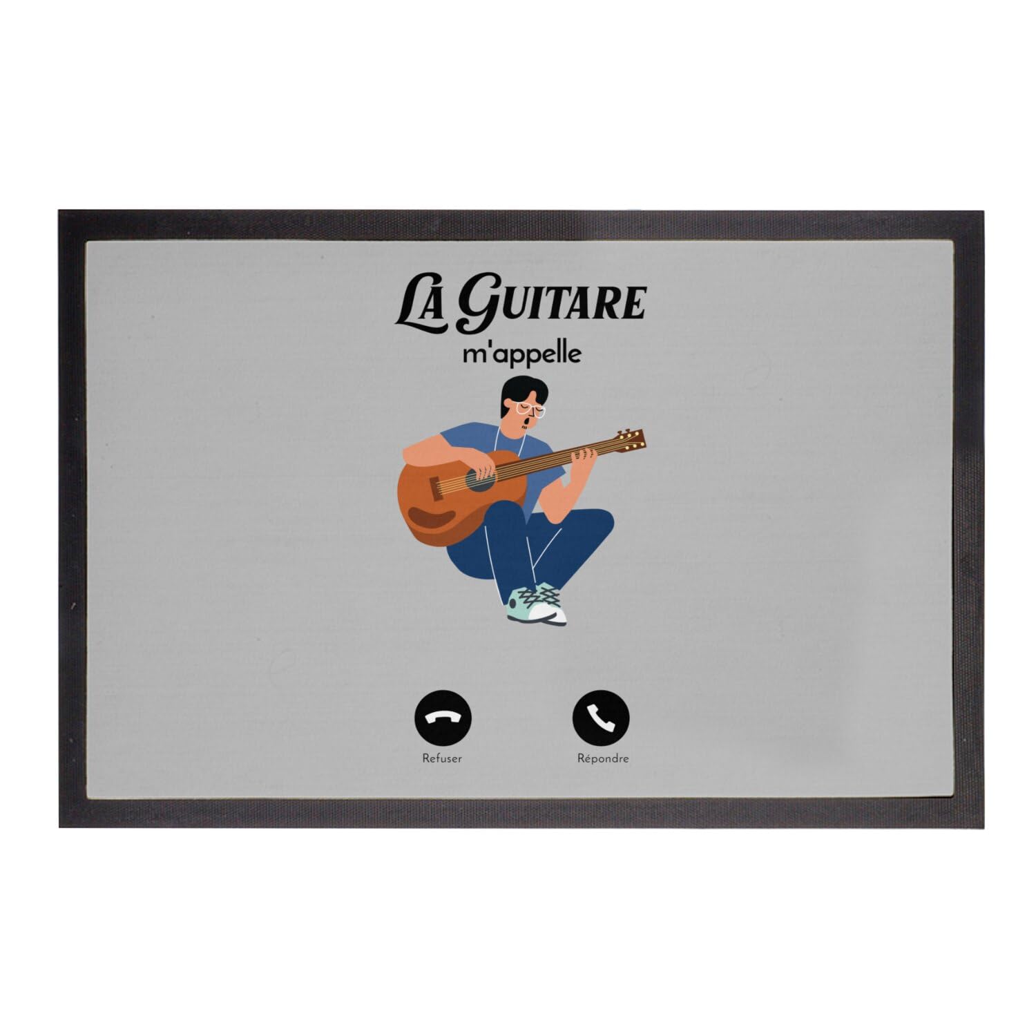 Paillasson gris 75x50cm guitare tapis entrée design original maison musicien