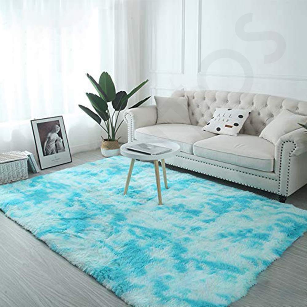 Peau de Mouton en Laine Tapis 120x180cm, Longhair Décoratif Coussin de Chaise, Longhair, Antistatique, pour Chambre d'enfant, Chambre à Coucher, Salon - Bleu